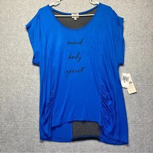 Pink Lotus Women’s Athletic Tee Motivational Yoga Blue Mesh Back New XL